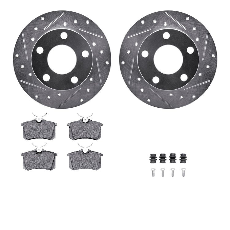 7312-73018 Drilled/Slotted Brake Rotor with 3000-Series Ceramic Brake Pads Kit & Hardware [Silver], 1998-1998 Audi/Volkswagen, P