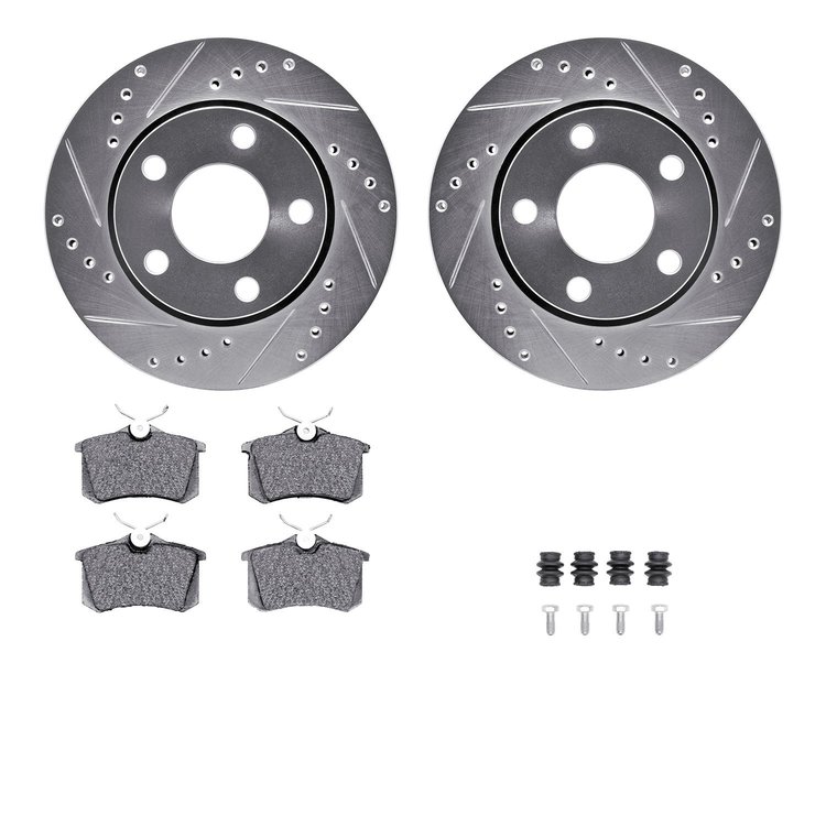 7312-73020 Drilled/Slotted Brake Rotor with 3000-Series Ceramic Brake Pads Kit & Hardware [Silver], 2000-2002 Audi/Volkswagen, P