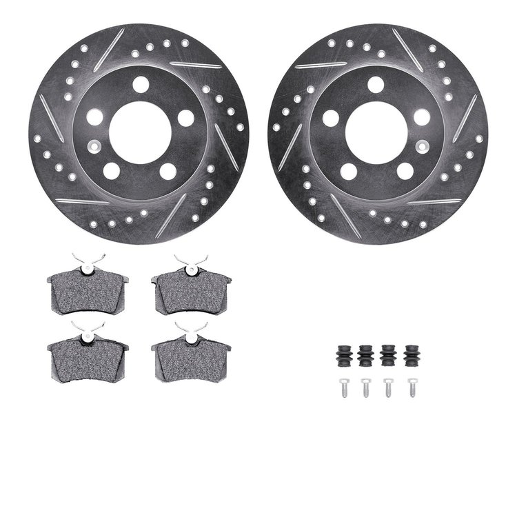 7312-73021 Drilled/Slotted Brake Rotor with 3000-Series Ceramic Brake Pads Kit & Hardware [Silver], 2001-2006 Audi/Volkswagen, P