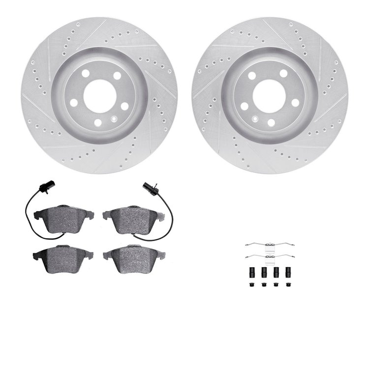 7312-73052 Drilled/Slotted Brake Rotor with 3000-Series Ceramic Brake Pads Kit & Hardware [Silver], 2005-2011 Audi/Volkswagen, P