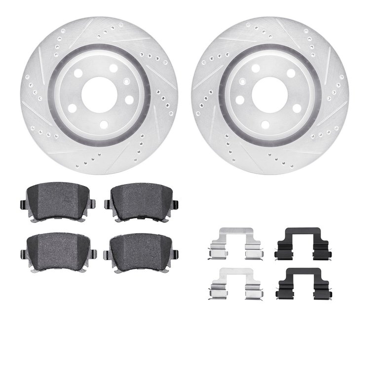 7312-73056 Drilled/Slotted Brake Rotor with 3000-Series Ceramic Brake Pads Kit & Hardware [Silver], 2008-2015 Audi/Volkswagen, P