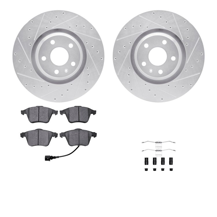 7312-73060 Drilled/Slotted Brake Rotor with 3000-Series Ceramic Brake Pads Kit & Hardware [Silver], 2008-2011 Audi/Volkswagen, P