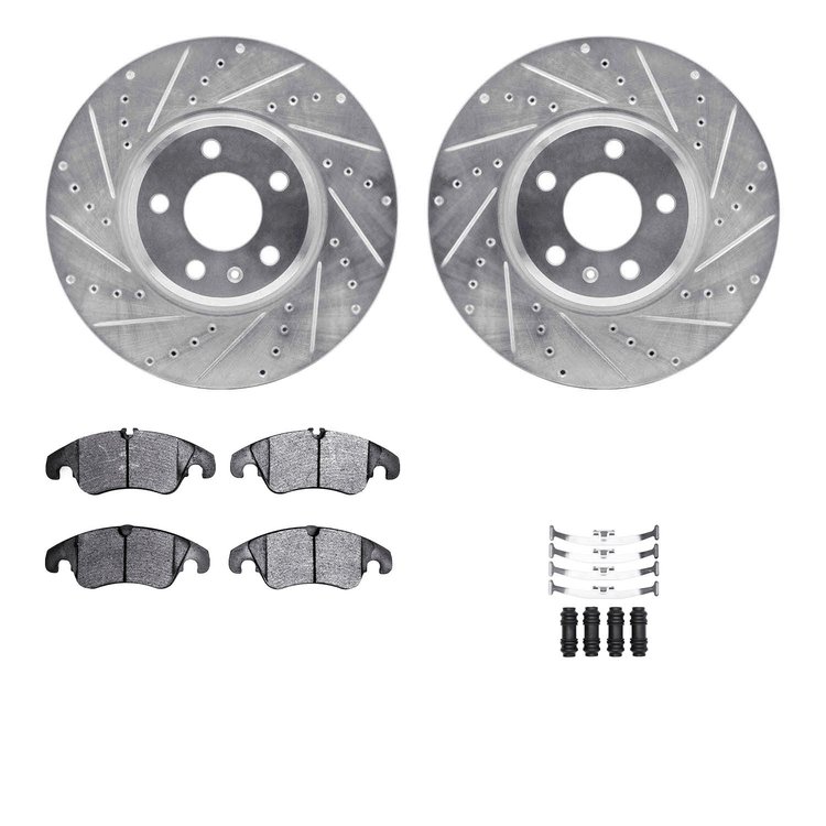 7312-73062 Drilled/Slotted Brake Rotor with 3000-Series Ceramic Brake Pads Kit & Hardware [Silver], 2008-2011 Audi/Volkswagen, P