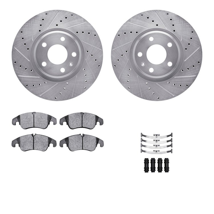 7312-73066 Drilled/Slotted Brake Rotor with 3000-Series Ceramic Brake Pads Kit & Hardware [Silver], 2011-2013 Audi/Volkswagen, P