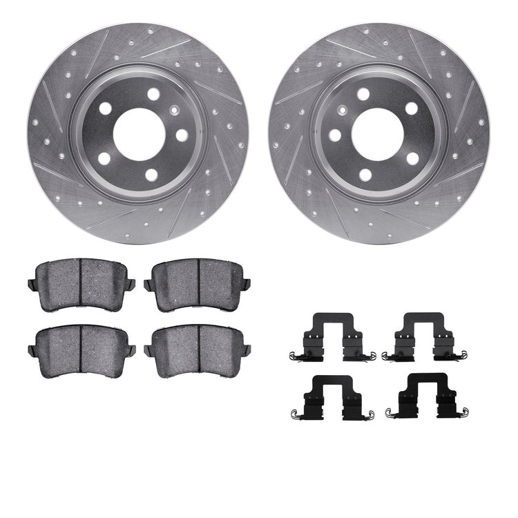 7312-73069 Drilled/Slotted Brake Rotor with 3000-Series Ceramic Brake Pads Kit & Hardware [Silver], 2008-2017 Audi/Volkswagen, P