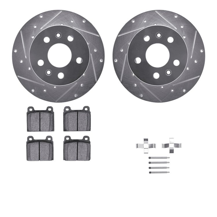 7312-74005 Drilled/Slotted Brake Rotor with 3000-Series Ceramic Brake Pads Kit & Hardware [Silver], 1972-1978 Audi/Volkswagen, P