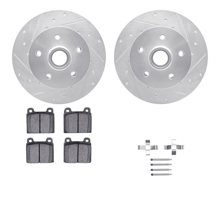 7312-74006 Drilled/Slotted Brake Rotor with 3000-Series Ceramic Brake Pads Kit & Hardware [Silver], 1979-1985 Audi/Volkswagen, P