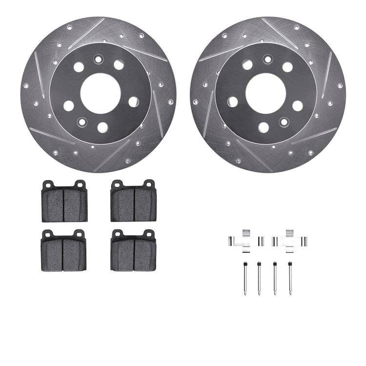 7312-74008 Drilled/Slotted Brake Rotor with 3000-Series Ceramic Brake Pads Kit & Hardware [Silver], 1972-1972 Audi/Volkswagen, P