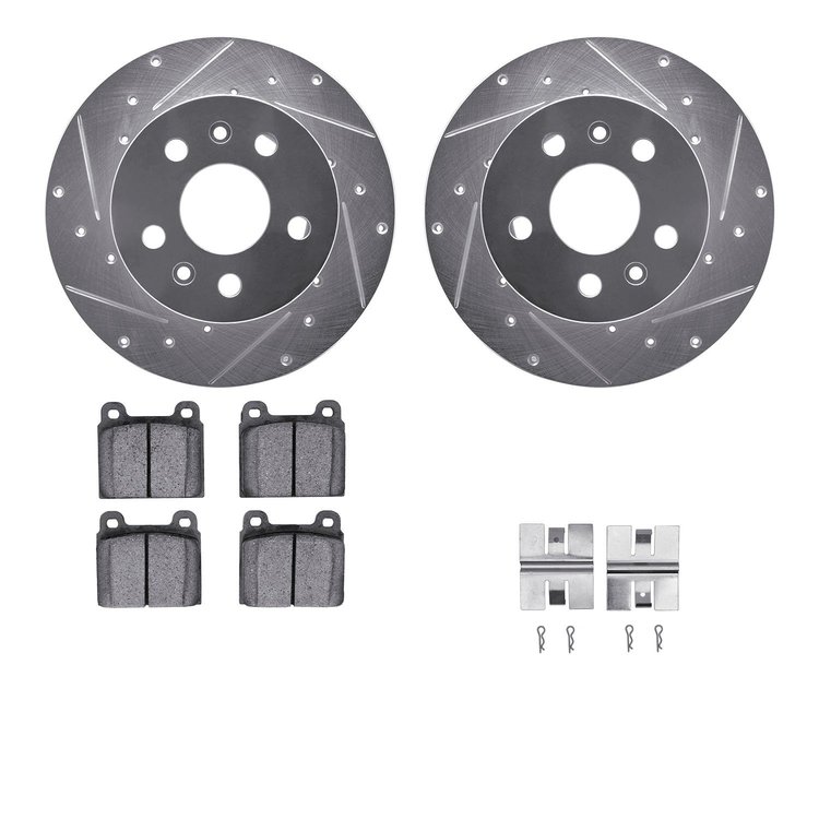 7312-74009 Drilled/Slotted Brake Rotor with 3000-Series Ceramic Brake Pads Kit & Hardware [Silver], 1973-1978 Audi/Volkswagen, P