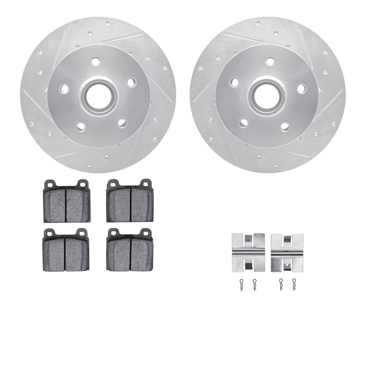 7312-74010 Drilled/Slotted Brake Rotor with 3000-Series Ceramic Brake Pads Kit & Hardware [Silver], 1979-1985 Audi/Volkswagen, P