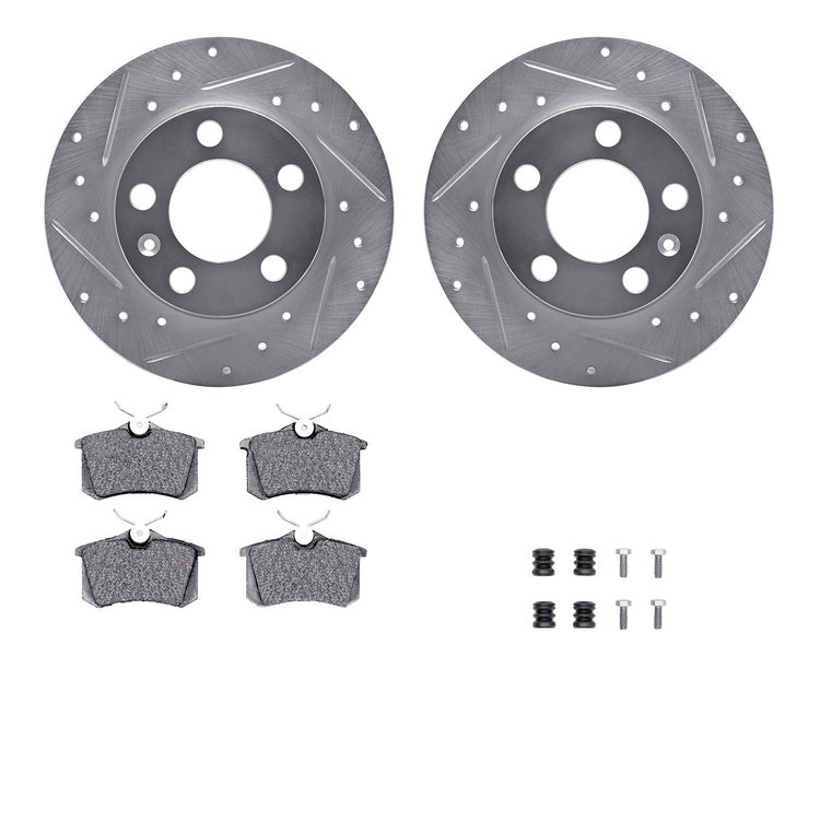7312-74041 Drilled/Slotted Brake Rotor with 3000-Series Ceramic Brake Pads Kit & Hardware [Silver], 1998-1998 Audi/Volkswagen, P