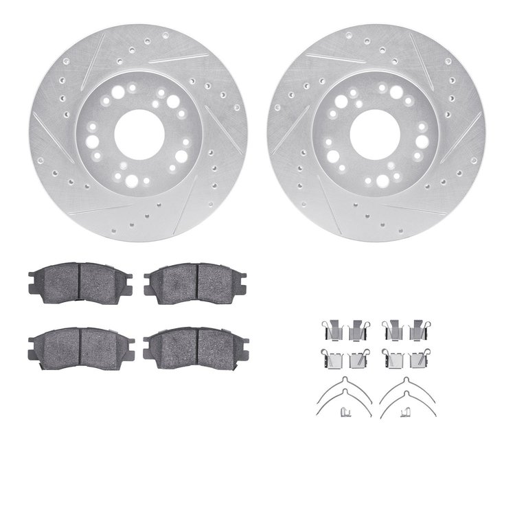 7312-75001 Drilled/Slotted Brake Rotor with 3000-Series Ceramic Brake Pads Kit & Hardware [Silver], 1990-1990 Lexus/Toyota/Scion