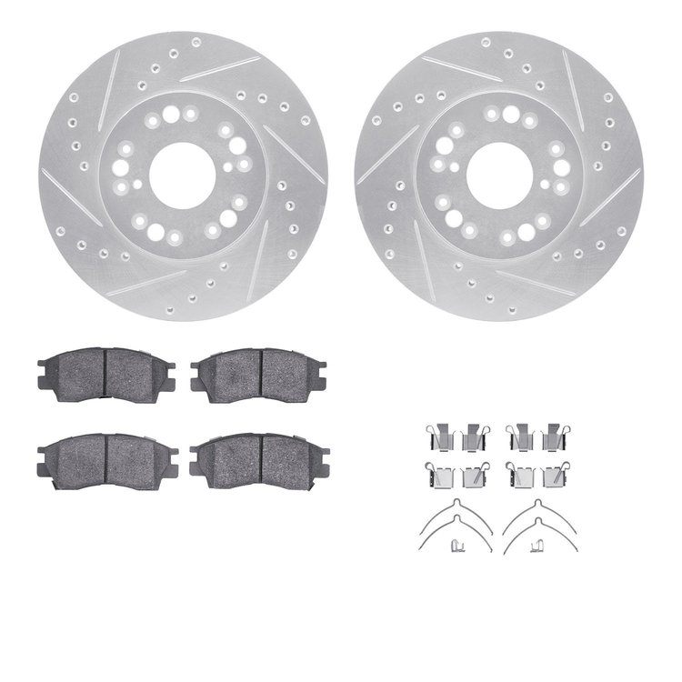 7312-75002 Drilled/Slotted Brake Rotor with 3000-Series Ceramic Brake Pads Kit & Hardware [Silver], 1991-1992 Lexus/Toyota/Scion