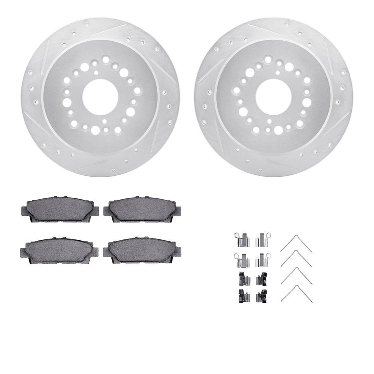 7312-75004 Drilled/Slotted Brake Rotor with 3000-Series Ceramic Brake Pads Kit & Hardware [Silver], 1990-1992 Lexus/Toyota/Scion