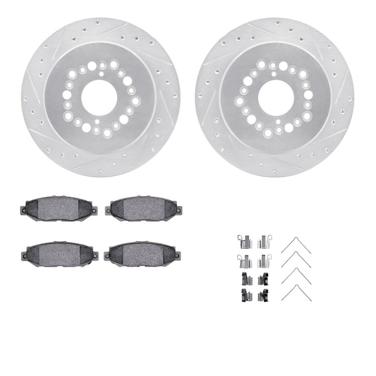 7312-75007 Drilled/Slotted Brake Rotor with 3000-Series Ceramic Brake Pads Kit & Hardware [Silver], 1992-2000 Lexus/Toyota/Scion