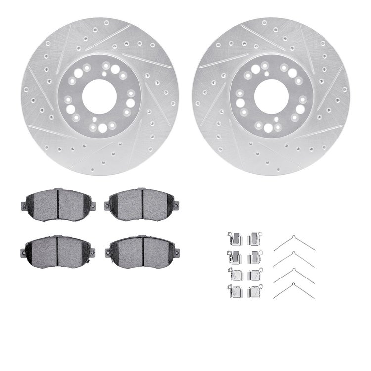 7312-75010 Drilled/Slotted Brake Rotor with 3000-Series Ceramic Brake Pads Kit & Hardware [Silver], 1993-2010 Lexus/Toyota/Scion
