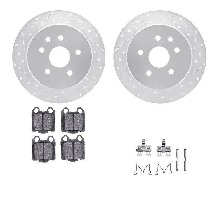 7312-75012 Drilled/Slotted Brake Rotor with 3000-Series Ceramic Brake Pads Kit & Hardware [Silver], 1998-2010 Lexus/Toyota/Scion