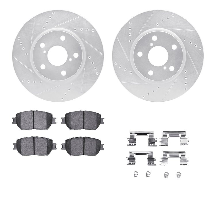 7312-75015 Drilled/Slotted Brake Rotor with 3000-Series Ceramic Brake Pads Kit & Hardware [Silver], 2006-2015 Lexus/Toyota/Scion