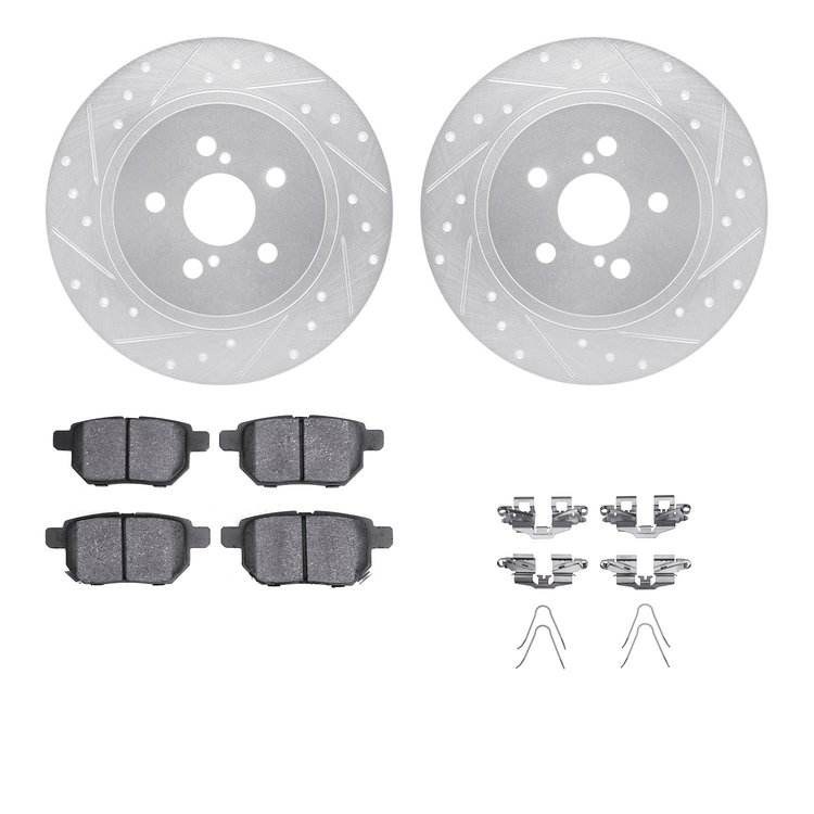 7312-75035 Drilled/Slotted Brake Rotor with 3000-Series Ceramic Brake Pads Kit & Hardware [Silver], 2011-2017 Lexus/Toyota/Scion