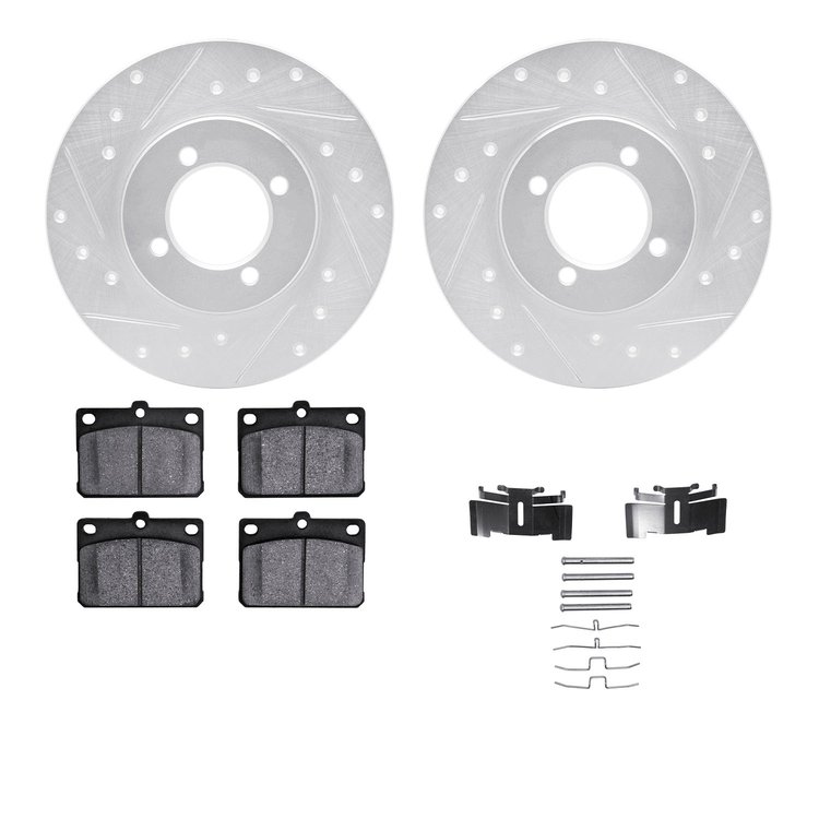 7312-76002 Drilled/Slotted Brake Rotor with 3000-Series Ceramic Brake Pads Kit & Hardware [Silver], 1980-1980 Lexus/Toyota/Scion