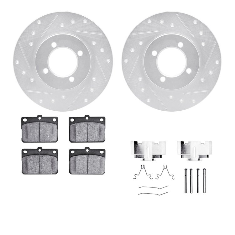 7312-76003 Drilled/Slotted Brake Rotor with 3000-Series Ceramic Brake Pads Kit & Hardware [Silver], 1981-1983 Lexus/Toyota/Scion