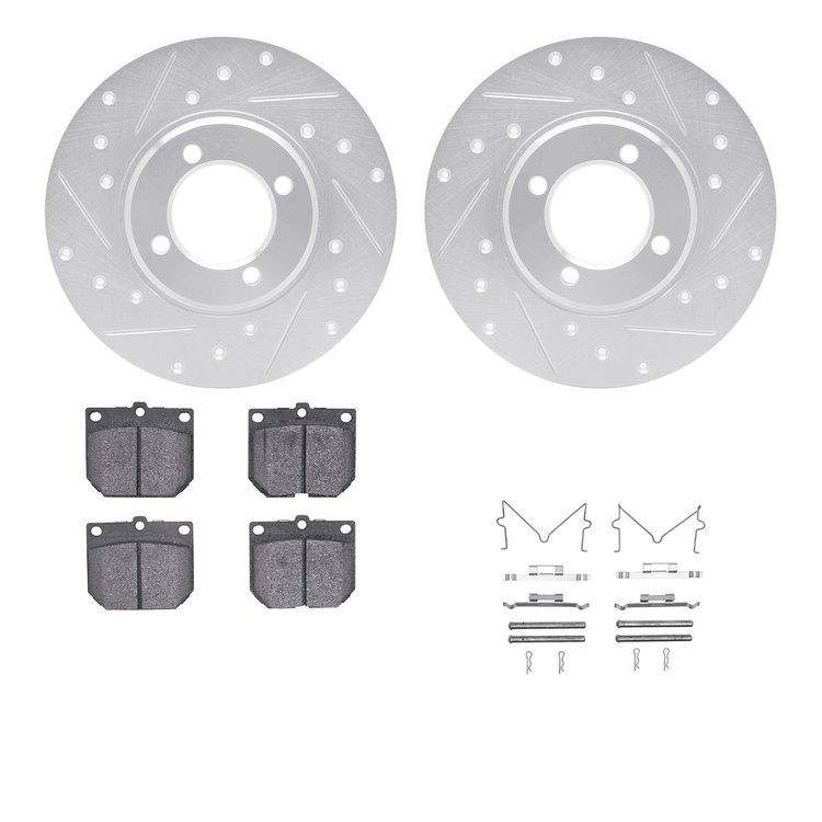 7312-76004 Drilled/Slotted Brake Rotor with 3000-Series Ceramic Brake Pads Kit & Hardware [Silver], 1972-1972 Lexus/Toyota/Scion