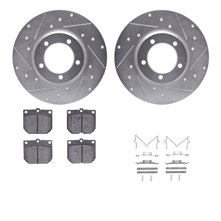 7312-76006 Drilled/Slotted Brake Rotor with 3000-Series Ceramic Brake Pads Kit & Hardware [Silver], 1975-1983 Lexus/Toyota/Scion