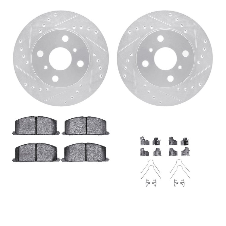 7312-76031 Drilled/Slotted Brake Rotor with 3000-Series Ceramic Brake Pads Kit & Hardware [Silver], 1985-1988 Multiple Makes/Mod