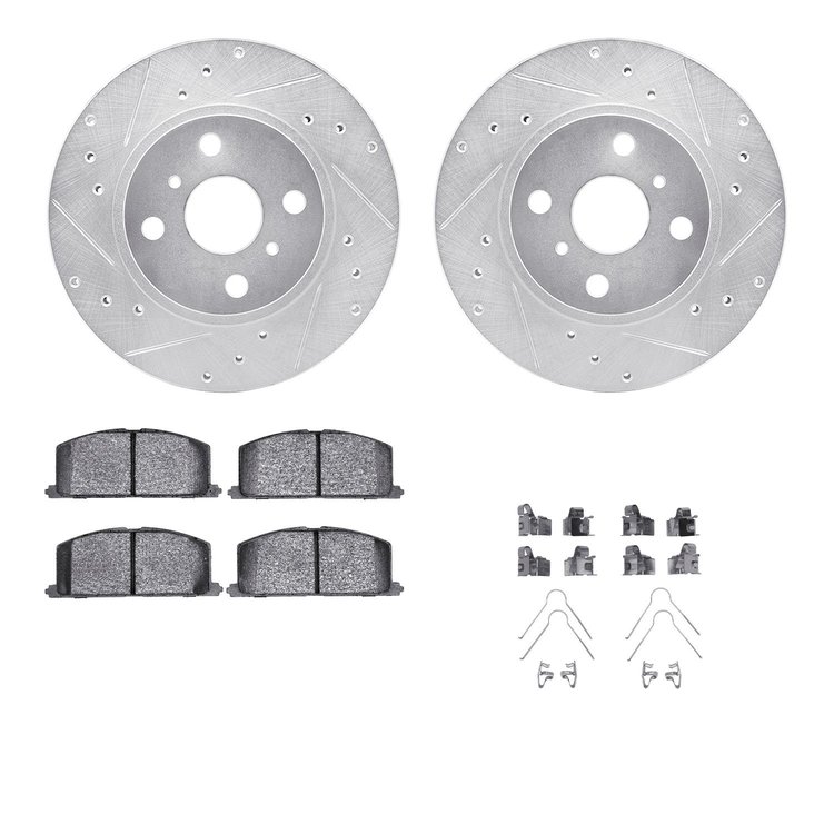 7312-76035 Drilled/Slotted Brake Rotor with 3000-Series Ceramic Brake Pads Kit & Hardware [Silver], 1987-1992 Multiple Makes/Mod