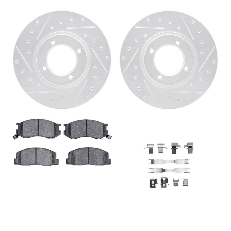 7312-76043 Drilled/Slotted Brake Rotor with 3000-Series Ceramic Brake Pads Kit & Hardware [Silver], 1986-1989 Lexus/Toyota/Scion