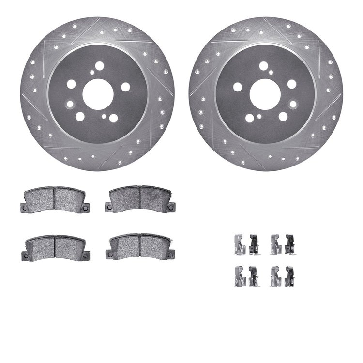 7312-76054 Drilled/Slotted Brake Rotor with 3000-Series Ceramic Brake Pads Kit & Hardware [Silver], 1990-1993 Lexus/Toyota/Scion