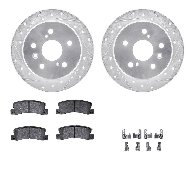 7312-76061 Drilled/Slotted Brake Rotor with 3000-Series Ceramic Brake Pads Kit & Hardware [Silver], 1997-1999 Lexus/Toyota/Scion