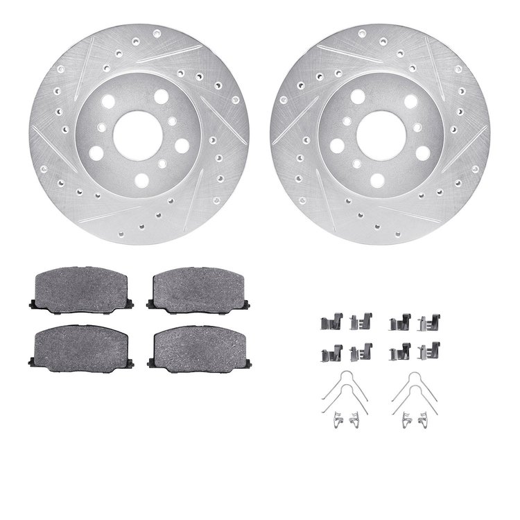 7312-76065 Drilled/Slotted Brake Rotor with 3000-Series Ceramic Brake Pads Kit & Hardware [Silver], 1987-1991 Lexus/Toyota/Scion