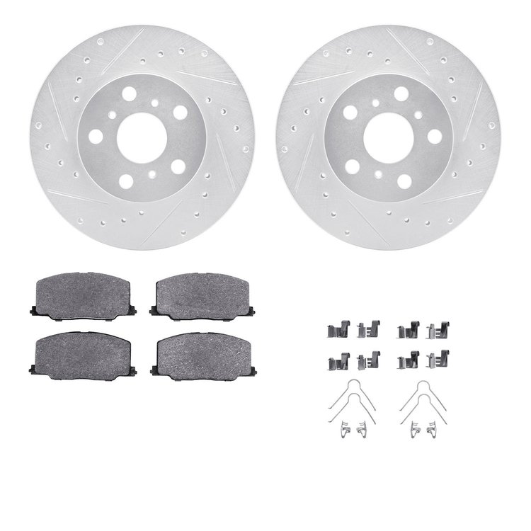 7312-76068 Drilled/Slotted Brake Rotor with 3000-Series Ceramic Brake Pads Kit & Hardware [Silver], 1990-1991 Lexus/Toyota/Scion