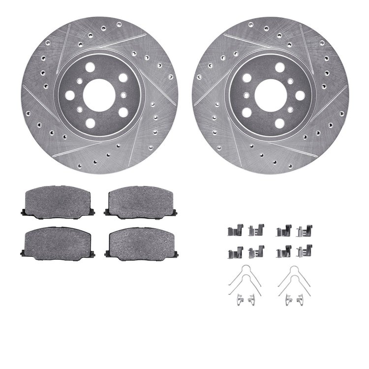 7312-76069 Drilled/Slotted Brake Rotor with 3000-Series Ceramic Brake Pads Kit & Hardware [Silver], 1990-1993 Lexus/Toyota/Scion