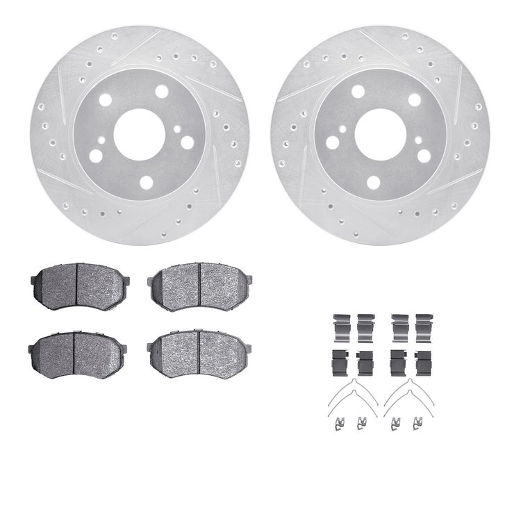 7312-76071 Drilled/Slotted Brake Rotor with 3000-Series Ceramic Brake Pads Kit & Hardware [Silver], 1989-1992 Lexus/Toyota/Scion