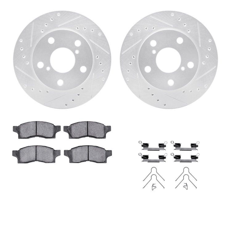 7312-76083 Drilled/Slotted Brake Rotor with 3000-Series Ceramic Brake Pads Kit & Hardware [Silver], 1991-1991 Lexus/Toyota/Scion