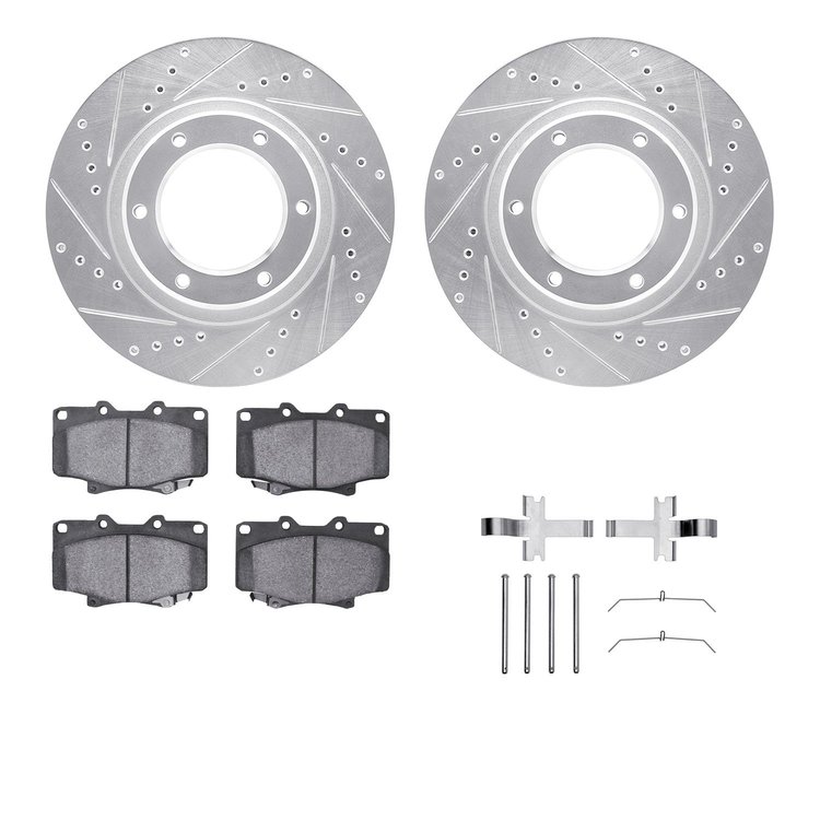 7312-76088 Drilled/Slotted Brake Rotor with 3000-Series Ceramic Brake Pads Kit & Hardware [Silver], 1990-1992 Lexus/Toyota/Scion