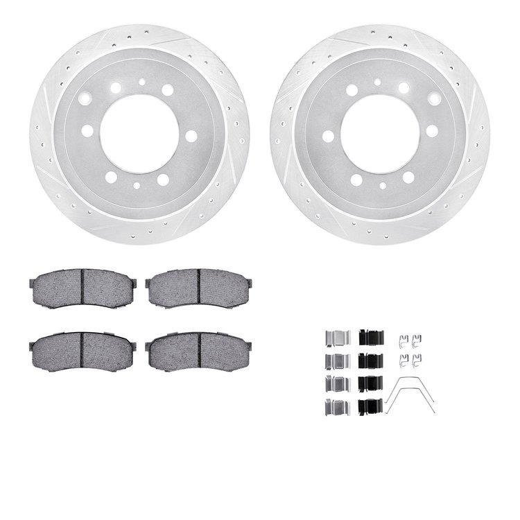 7312-76098 Drilled/Slotted Brake Rotor with 3000-Series Ceramic Brake Pads Kit & Hardware [Silver], 1993-1997 Lexus/Toyota/Scion
