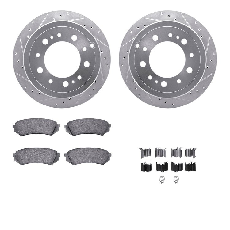 7312-76116 Drilled/Slotted Brake Rotor with 3000-Series Ceramic Brake Pads Kit & Hardware [Silver], 1998-2007 Lexus/Toyota/Scion