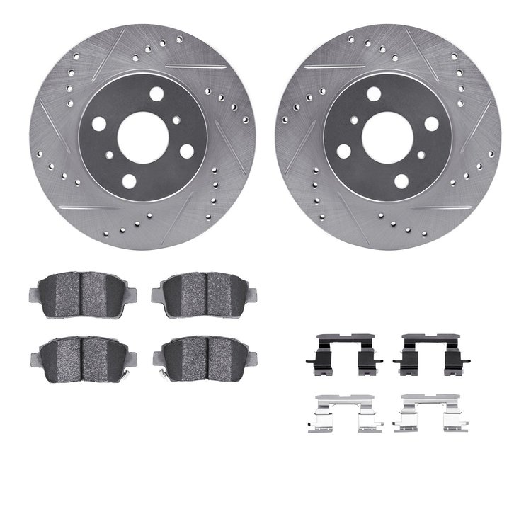 7312-76120 Drilled/Slotted Brake Rotor with 3000-Series Ceramic Brake Pads Kit & Hardware [Silver], 2000-2005 Lexus/Toyota/Scion