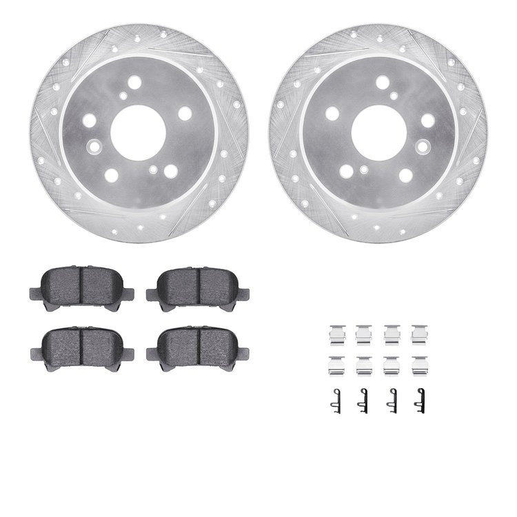 7312-76124 Drilled/Slotted Brake Rotor with 3000-Series Ceramic Brake Pads Kit & Hardware [Silver], 2000-2003 Lexus/Toyota/Scion