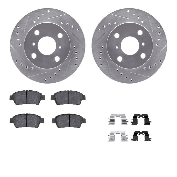 7312-76127 Drilled/Slotted Brake Rotor with 3000-Series Ceramic Brake Pads Kit & Hardware [Silver], 2000-2000 Lexus/Toyota/Scion