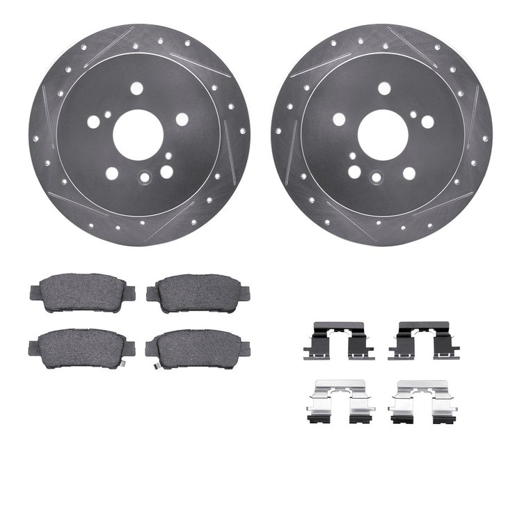 7312-76149 Drilled/Slotted Brake Rotor with 3000-Series Ceramic Brake Pads Kit & Hardware [Silver], 2004-2010 Lexus/Toyota/Scion