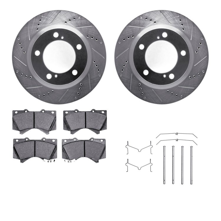 7312-76162 Drilled/Slotted Brake Rotor with 3000-Series Ceramic Brake Pads Kit & Hardware [Silver], 2008-2021 Lexus/Toyota/Scion