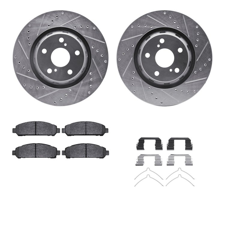 7312-76168 Drilled/Slotted Brake Rotor with 3000-Series Ceramic Brake Pads Kit & Hardware [Silver], 2009-2015 Lexus/Toyota/Scion