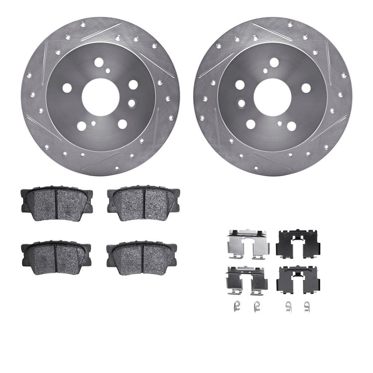 7312-76178 Drilled/Slotted Brake Rotor with 3000-Series Ceramic Brake Pads Kit & Hardware [Silver], 2007-2012 Lexus/Toyota/Scion