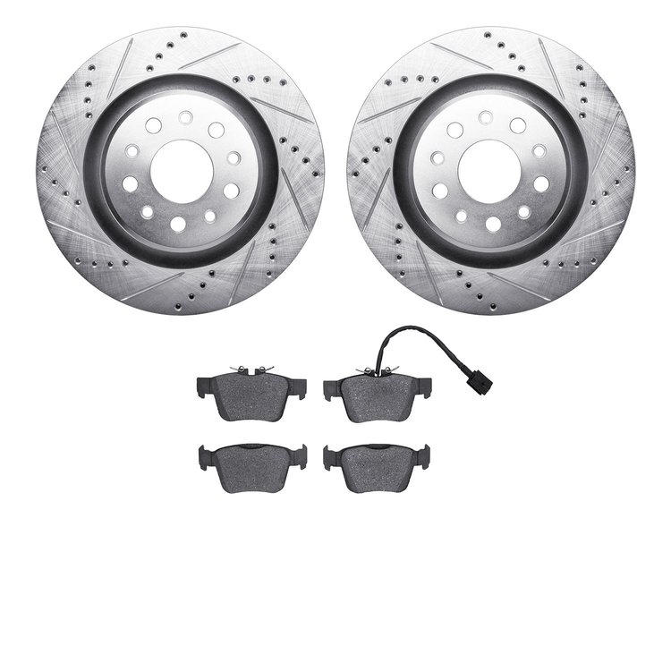7312-79002 Drilled/Slotted Brake Rotor with 3000-Series Ceramic Brake Pads Kit & Hardware [Silver], Fits Select Maserati, Positi