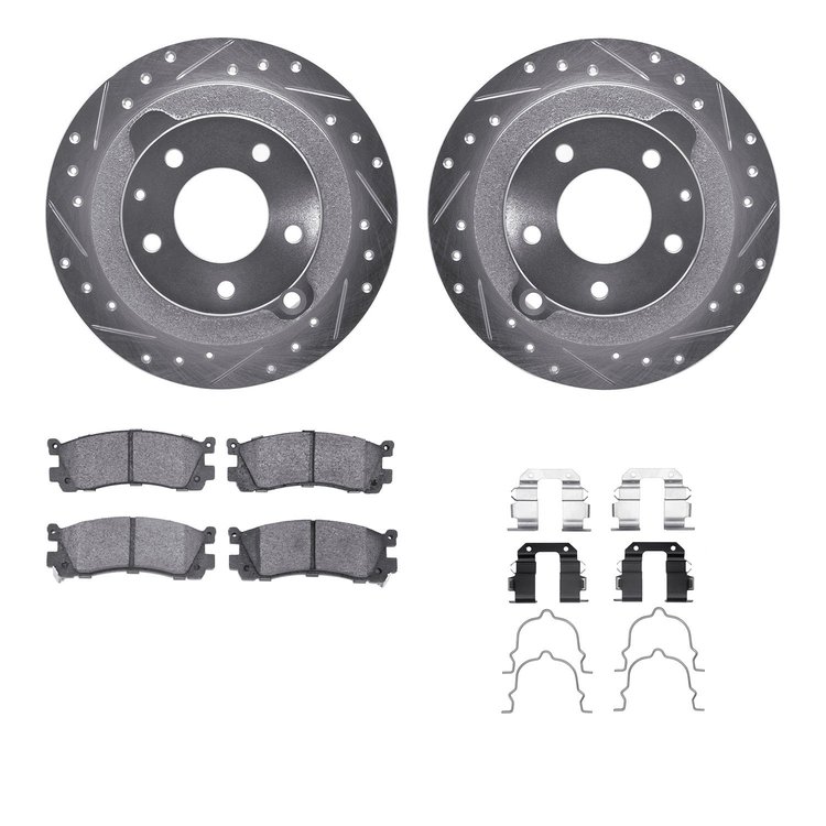 7312-80037 Drilled/Slotted Brake Rotor with 3000-Series Ceramic Brake Pads Kit & Hardware [Silver], 1995-2002 Ford/Lincoln/Mercu