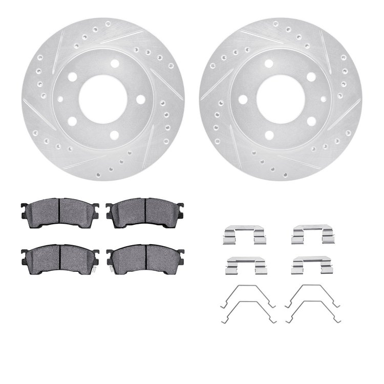 7312-80043 Drilled/Slotted Brake Rotor with 3000-Series Ceramic Brake Pads Kit & Hardware [Silver], 1993-2003 Ford/Lincoln/Mercu